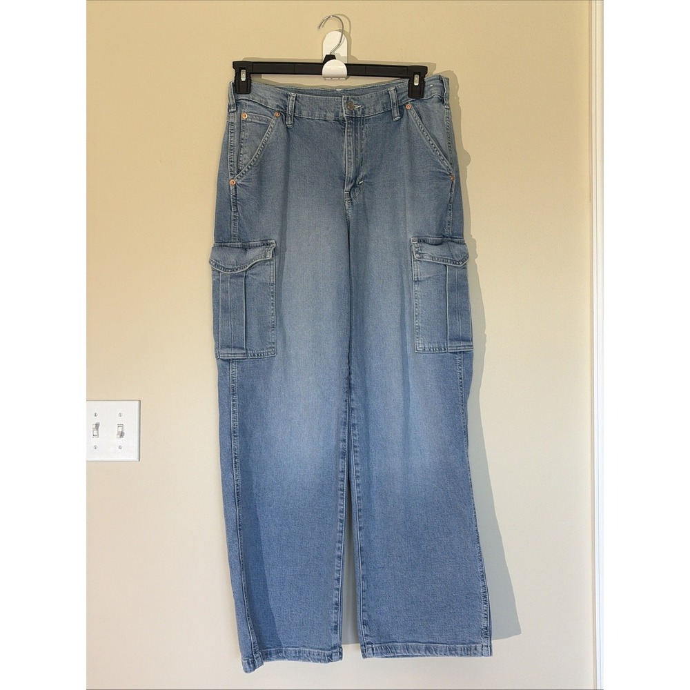 GAP 90s Loose Cargo Mid Rise Organic Cotton Light Wash Stretch Denim Jeans 29 8R